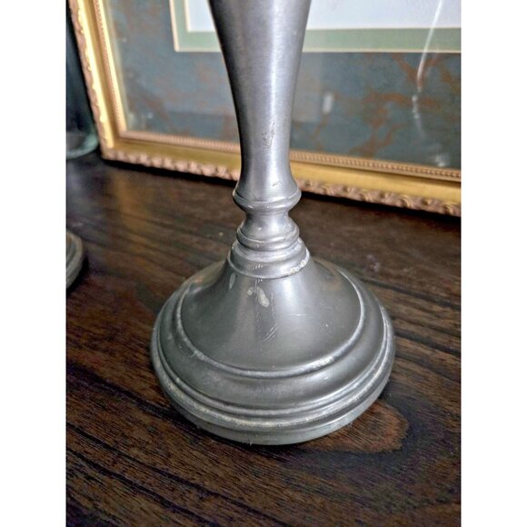 Vintage Queen Art Pewter Candlesticks Pair 9.25" Colonial Revival USA ATC 595 - Picture 8 of 10